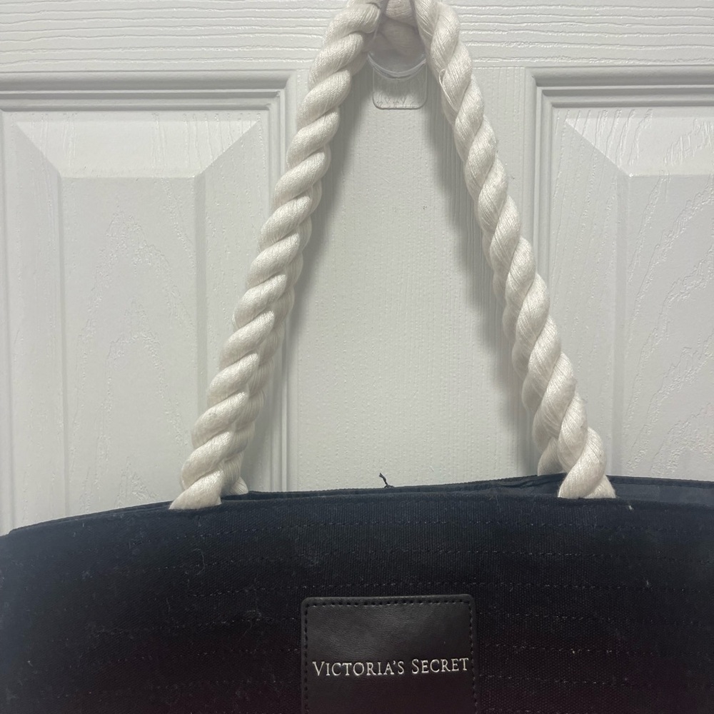 Victoria's Secret Black and Pink Striped Tote - Picture 2 of 6